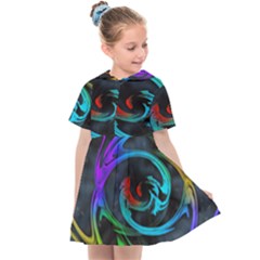 Rainbow Fractal Clouds Stars Kids  Sailor Dress