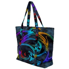 Rainbow Fractal Clouds Stars Zip Up Canvas Bag