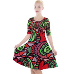 Seamless Heart Love Valentine Quarter Sleeve A-line Dress