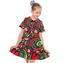 Seamless Heart Love Valentine Kids  Short Sleeve Shirt Dress