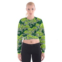 Seamless Turtle Green Cropped Sweatshirt