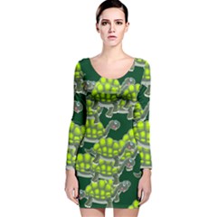 Seamless Turtle Green Long Sleeve Velvet Bodycon Dress