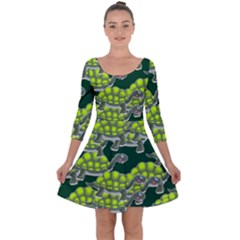 Seamless Turtle Green Quarter Sleeve Skater Dress