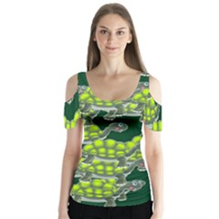 Seamless Turtle Green Butterfly Sleeve Cutout Tee 