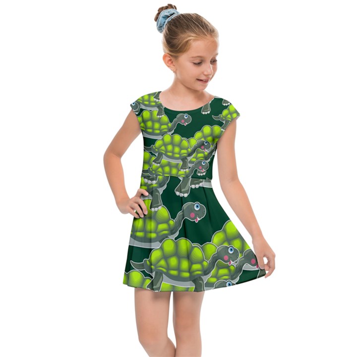 Seamless Turtle Green Kids  Cap Sleeve Dress