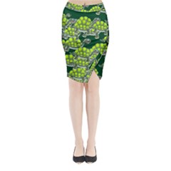 Seamless Turtle Green Midi Wrap Pencil Skirt