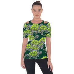 Seamless Turtle Green Shoulder Cut Out Short Sleeve Top