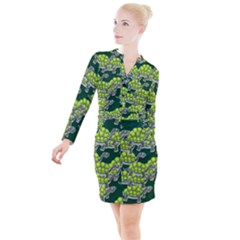 Seamless Turtle Green Button Long Sleeve Dress