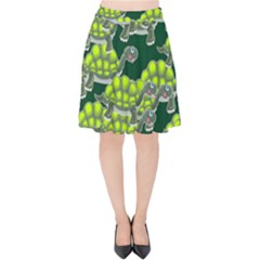 Seamless Turtle Green Velvet High Waist Skirt by HermanTelo