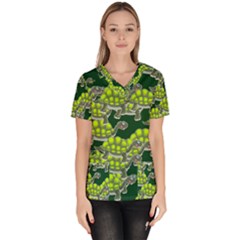 Seamless Turtle Green Women s V-neck Scrub Top