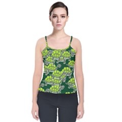 Seamless Turtle Green Velvet Spaghetti Strap Top