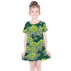 Seamless Turtle Green Kids  Simple Cotton Dress