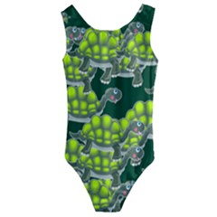 Seamless Turtle Green Kids  Cut-out Back One Piece Swimsuit