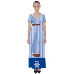 Yacht Boat Nautical Ship High Waist Short Sleeve Maxi Dress