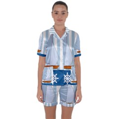 Yacht Boat Nautical Ship Satin Short Sleeve Pyjamas Set