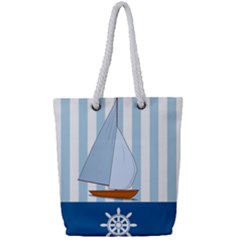 Yacht Boat Nautical Ship Full Print Rope Handle Tote (small)