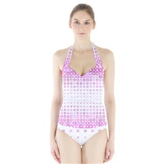 Square Pink Pattern Decoration Halter Swimsuit