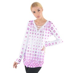 Square Pink Pattern Decoration Tie Up Tee