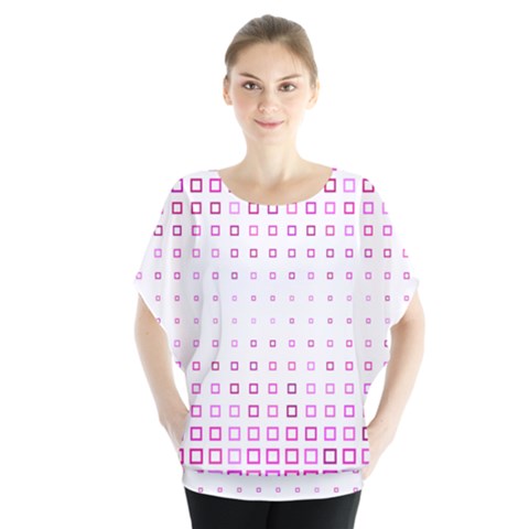 Square Pink Pattern Decoration Batwing Chiffon Blouse by HermanTelo