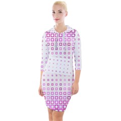 Square Pink Pattern Decoration Quarter Sleeve Hood Bodycon Dress