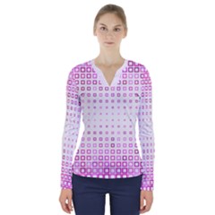 Square Pink Pattern Decoration V-neck Long Sleeve Top