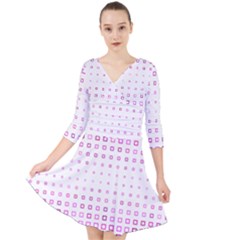 Square Pink Pattern Decoration Quarter Sleeve Front Wrap Dress