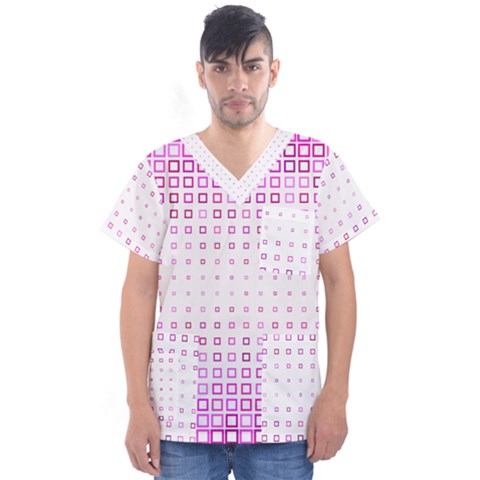 Square Pink Pattern Decoration Men s V-neck Scrub Top by HermanTelo