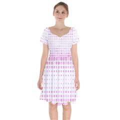 Square Pink Pattern Decoration Short Sleeve Bardot Dress