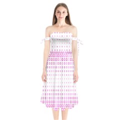 Square Pink Pattern Decoration Shoulder Tie Bardot Midi Dress