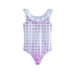 Square Pink Pattern Decoration Kids  Frill Swimsuit