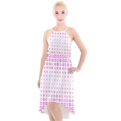 Square Pink Pattern Decoration High-low Halter Chiffon Dress 