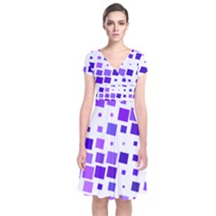 Square Purple Angular Sizes Short Sleeve Front Wrap Dress