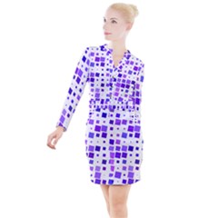 Square Purple Angular Sizes Button Long Sleeve Dress