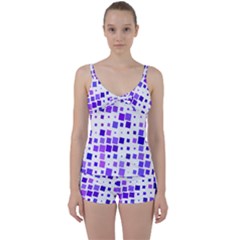 Square Purple Angular Sizes Tie Front Two Piece Tankini