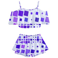 Square Purple Angular Sizes Kids  Off Shoulder Skirt Bikini by HermanTelo