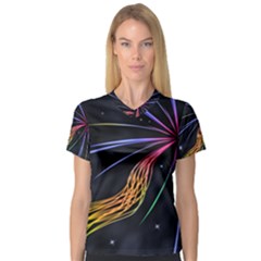 Stars Space Firework Burst Light V-neck Sport Mesh Tee