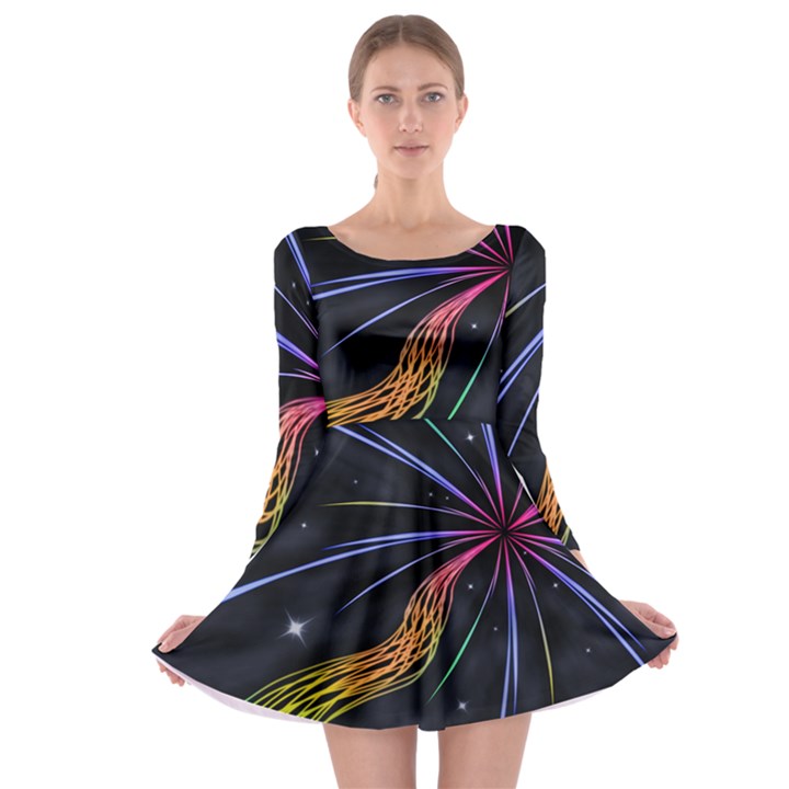 Stars Space Firework Burst Light Long Sleeve Skater Dress