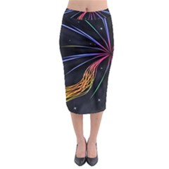 Stars Space Firework Burst Light Midi Pencil Skirt