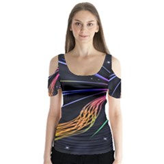 Stars Space Firework Burst Light Butterfly Sleeve Cutout Tee 