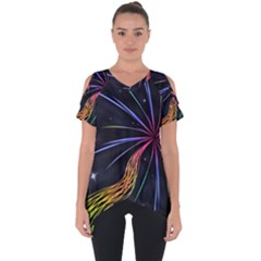 Stars Space Firework Burst Light Cut Out Side Drop Tee