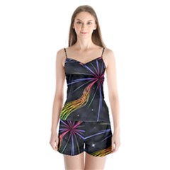 Stars Space Firework Burst Light Satin Pajamas Set