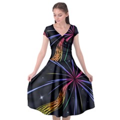 Stars Space Firework Burst Light Cap Sleeve Wrap Front Dress by HermanTelo