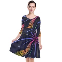 Stars Space Firework Burst Light Quarter Sleeve Waist Band Dress