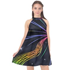 Stars Space Firework Burst Light Halter Neckline Chiffon Dress  by HermanTelo