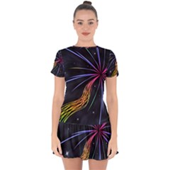 Stars Space Firework Burst Light Drop Hem Mini Chiffon Dress