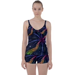 Stars Space Firework Burst Light Tie Front Two Piece Tankini