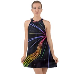 Stars Space Firework Burst Light Halter Tie Back Chiffon Dress