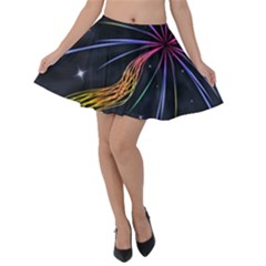 Stars Space Firework Burst Light Velvet Skater Skirt by HermanTelo