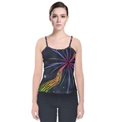 Stars Space Firework Burst Light Velvet Spaghetti Strap Top