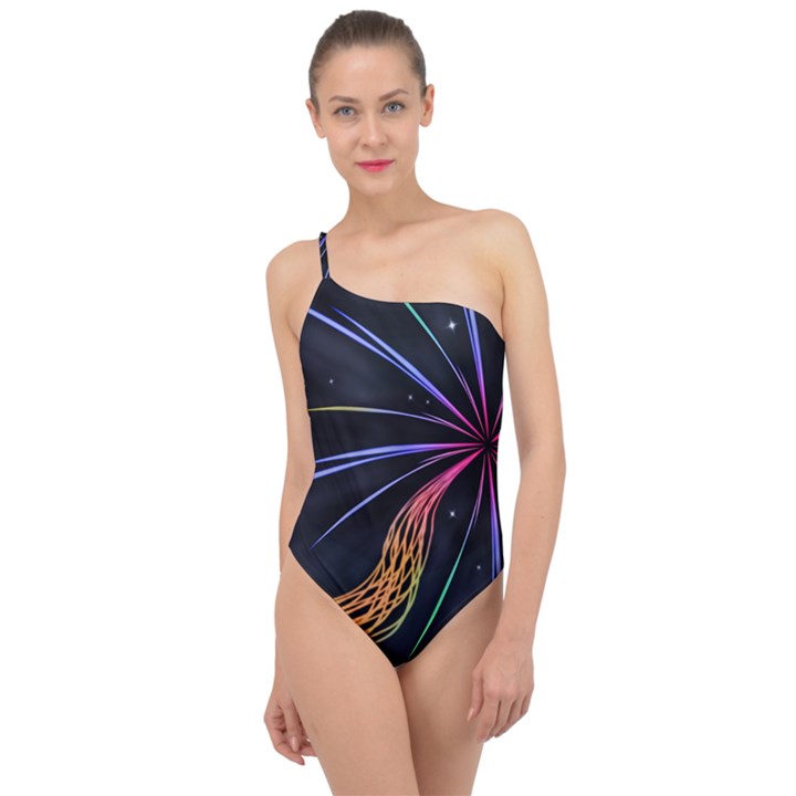 Stars Space Firework Burst Light Classic One Shoulder Swimsuit